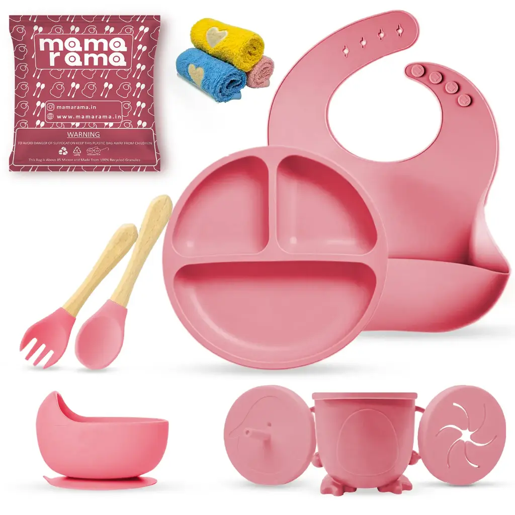 Silicon Baby Feeding Set 11 Pcs Dark Peach