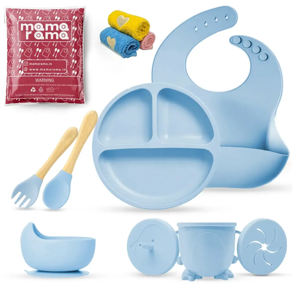 Silicon Baby Feeding Set 11 Pcs Light Blue