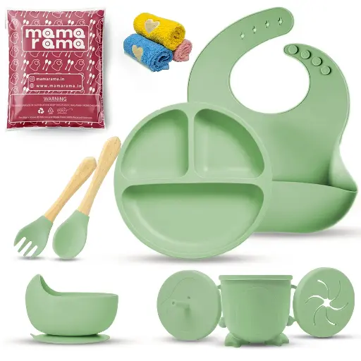 [bds11Green] Silicon Baby Feeding Set 11 pcs Green