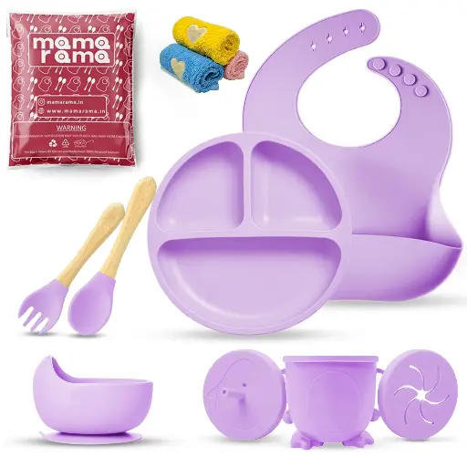 [bds11Purple] Silicon Baby Feeding Set 11 Pcs Purple