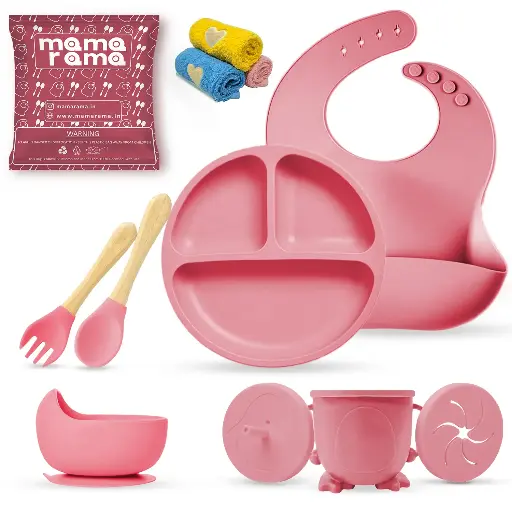 [bds11DarkPeach] Silicon Baby Feeding Set 11 Pcs Dark Peach