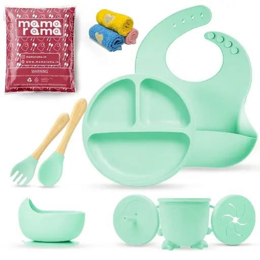 [bds11Mint] Silicon Baby Feeding Set 11 Pcs Mint