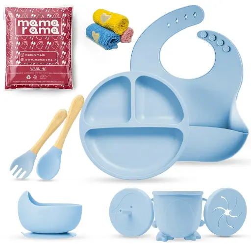 [bds11LightBlue] Silicon Baby Feeding Set 11 Pcs Light Blue