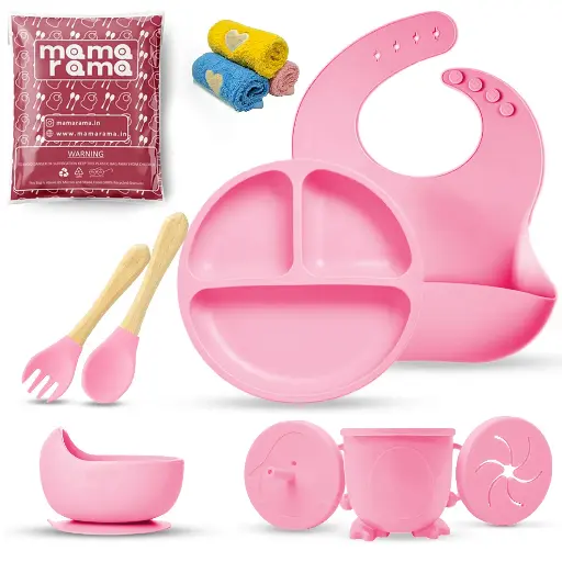[bds11Pink] Silicon Baby feeding Set 11 Pcs Pink