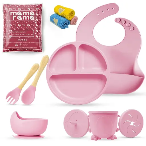 [bds11Apricot] Silicon Baby Feeding Set 11  Pcs Apricot 
